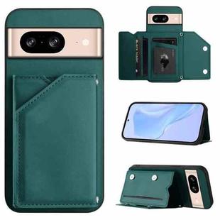 For Google Pixel 8 Skin Feel Four Card Slots Phone Case with Wrist Strap(Green)