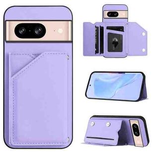 For Google Pixel 8 Skin Feel Four Card Slots Phone Case with Wrist Strap(Purple)