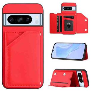 For Google Pixel 8 Pro Skin Feel Four Card Slots Phone Case with Wrist Strap(Red)