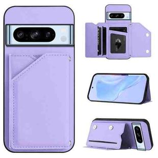 For Google Pixel 8 Pro Skin Feel Four Card Slots Phone Case with Wrist Strap(Purple)