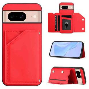 For Google Pixel 8A Skin Feel Four Card Slots Phone Case with Wrist Strap(Red)