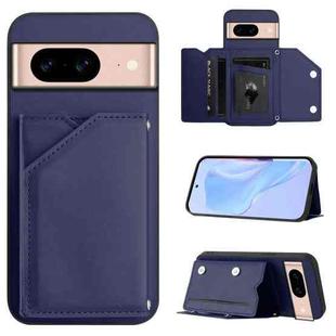 For Google Pixel 8A Skin Feel Four Card Slots Phone Case with Wrist Strap(Blue)