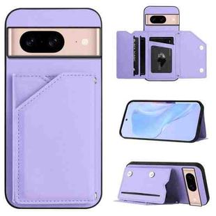 For Google Pixel 8A Skin Feel Four Card Slots Phone Case with Wrist Strap(Purple)