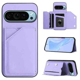 For Google Pixel 9 Skin Feel Four Card Slots Phone Case with Wrist Strap(Purple)