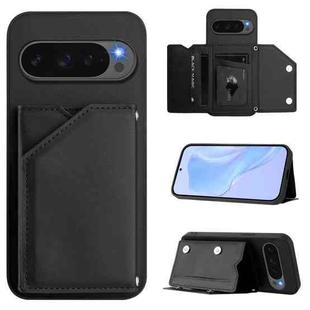 For Google Pixel 10 Pro XL Skin Feel Four Card Slots Phone Case with Wrist Strap(Black)
