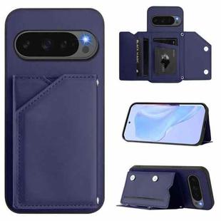 For Google Pixel 10 / 10 Pro Skin Feel Four Card Slots Phone Case with Wrist Strap(Blue)