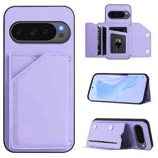 For Google Pixel 10 / 10 Pro Skin Feel Four Card Slots Phone Case with Wrist Strap(Purple)