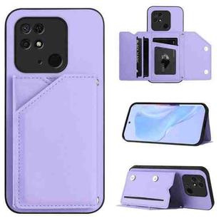 For Redmi 10C Skin Feel Four Card Slots Phone Case with Wrist Strap(Purple)