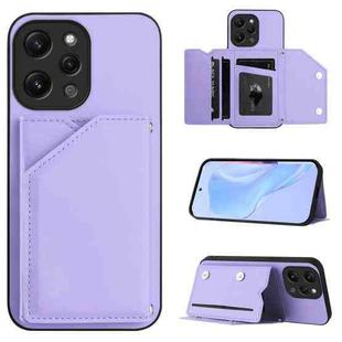 For Redmi 12 4G Global Skin Feel Four Card Slots Phone Case with Wrist Strap(Purple)