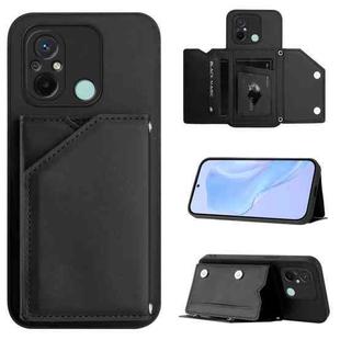 For Redmi 12C / 11A Skin Feel Four Card Slots Phone Case with Wrist Strap(Black)