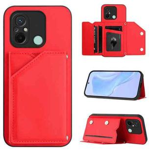 For Redmi 12C / 11A Skin Feel Four Card Slots Phone Case with Wrist Strap(Red)