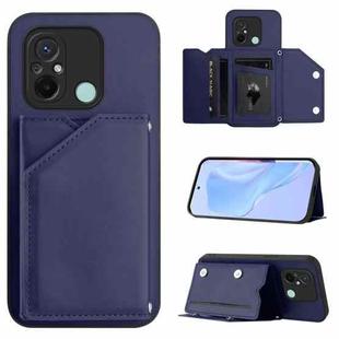 For Redmi 12C / 11A Skin Feel Four Card Slots Phone Case with Wrist Strap(Blue)