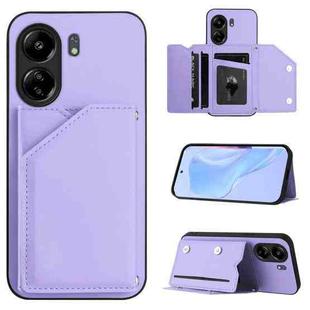 For Redmi 13C 4G Global Skin Feel Four Card Slots Phone Case with Wrist Strap(Purple)