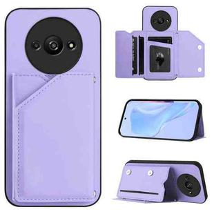 For Redmi A3 4G Global Skin Feel Four Card Slots Phone Case with Wrist Strap(Purple)