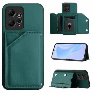 For Redmi Note 12 4G Global Skin Feel Four Card Slots Phone Case with Wrist Strap(Green)