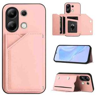 For Redmi Note 13 4G Global Skin Feel Four Card Slots Phone Case with Wrist Strap(Pink)