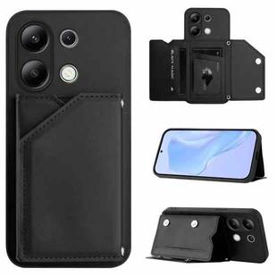 For Redmi Note 13 4G Global Skin Feel Four Card Slots Phone Case with Wrist Strap(Black)