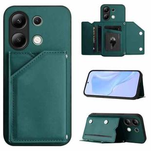 For Redmi Note 13 4G Global Skin Feel Four Card Slots Phone Case with Wrist Strap(Green)