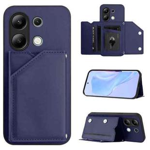 For Redmi Note 13 4G Global Skin Feel Four Card Slots Phone Case with Wrist Strap(Blue)