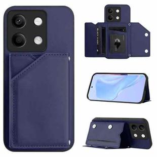 For Redmi Note 13 5G Skin Feel Four Card Slots Phone Case with Wrist Strap(Blue)