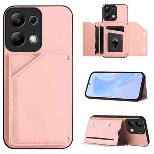 For Redmi Note 13 Pro 4G Global Skin Feel Four Card Slots Phone Case with Wrist Strap(Pink)