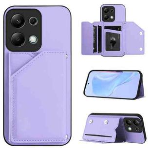 For Redmi Note 13 Pro 4G Global Skin Feel Four Card Slots Phone Case with Wrist Strap(Purple)