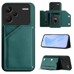 For Redmi Note 13 Pro+ Skin Feel Four Card Slots Phone Case with Wrist Strap(Green)