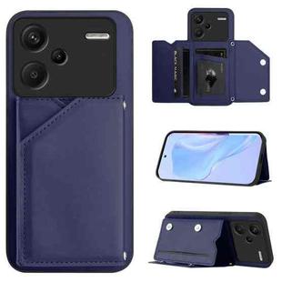 For Redmi Note 13 Pro+ Skin Feel Four Card Slots Phone Case with Wrist Strap(Blue)