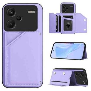 For Redmi Note 13 Pro+ Skin Feel Four Card Slots Phone Case with Wrist Strap(Purple)