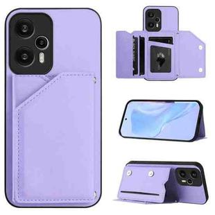 For Redmi Note 12 Turbo Skin Feel Four Card Slots Phone Case with Wrist Strap(Purple)