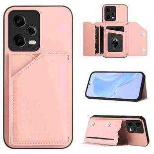 For Redmi Note 12 Pro+ 5G Skin Feel Four Card Slots Phone Case with Wrist Strap(Pink)