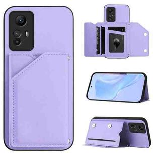 For Redmi Note 12S 4G Global Skin Feel Four Card Slots Phone Case with Wrist Strap(Purple)