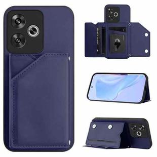 For Redmi Turbo 3 Skin Feel Four Card Slots Phone Case with Wrist Strap(Blue)