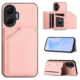 For Redmi Turbo 4 Pro / Poco F7 Skin Feel Four Card Slots Phone Case with Wrist Strap(Pink)