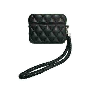 For AirPods Pro 2 Down Coat Texture PU Earbuds Box PC Case with Lanyard(Black)