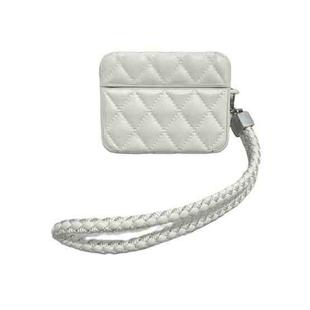 For AirPods Pro 2 Down Coat Texture PU Earbuds Box PC Case with Lanyard(White)