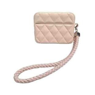 For AirPods Pro 2 Down Coat Texture PU Earbuds Box PC Case with Lanyard(Pink)