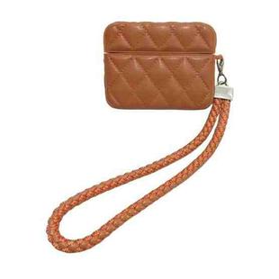 For AirPods Pro 2 Down Coat Texture PU Earbuds Box PC Case with Lanyard(Caramel)