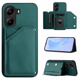 For Xiaomi Poco X7 Pro Skin Feel Four Card Slots Phone Case with Wrist Strap(Green)