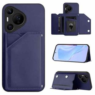 For Huawei Pura 70 Pro Skin Feel Four Card Slots Phone Case with Wrist Strap(Blue)