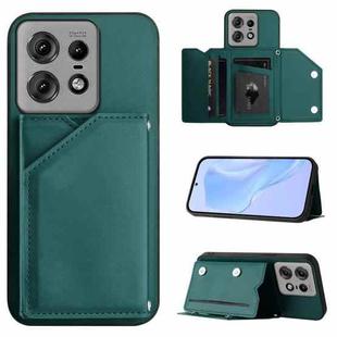 For Motorola Edge 50 Pro Skin Feel Four Card Slots Phone Case with Wrist Strap(Green)