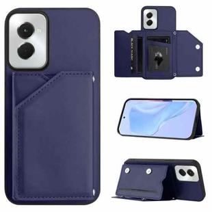 For Motorola Moto G Play 2024 5G Skin Feel Four Card Slots Phone Case with Wrist Strap(Blue)