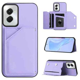 For Motorola Moto G Play 2024 5G Skin Feel Four Card Slots Phone Case with Wrist Strap(Purple)