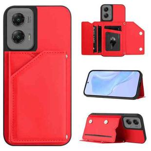 For Motorola Moto G Stylus 5G 2024 Skin Feel Four Card Slots Phone Case with Wrist Strap(Red)