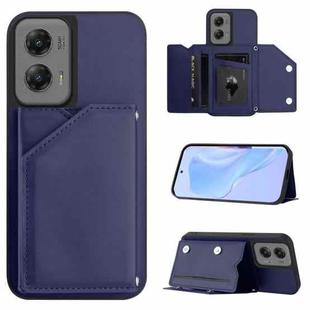 For Motorola Moto G Stylus 5G 2024 Skin Feel Four Card Slots Phone Case with Wrist Strap(Blue)