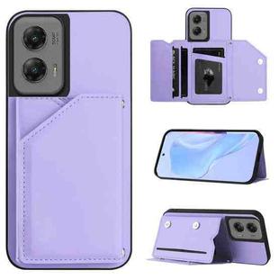 For Motorola Moto G Stylus 5G 2024 Skin Feel Four Card Slots Phone Case with Wrist Strap(Purple)