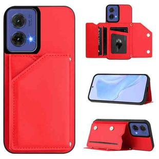 For Motorola S50 Neo Skin Feel Four Card Slots Phone Case with Wrist Strap(Red)