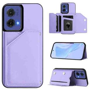 For Motorola S50 Neo Skin Feel Four Card Slots Phone Case with Wrist Strap(Purple)