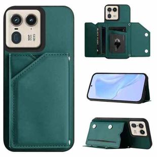 For Motorola Moto X50 Ultra Skin Feel Four Card Slots Phone Case with Wrist Strap(Green)