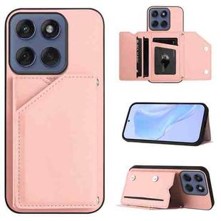 For Motorola Edge 60 Fusion / Edge 60 Skin Feel Four Card Slots Phone Case with Wrist Strap(Pink)
